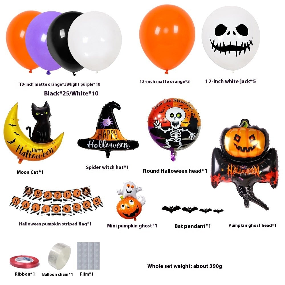 Halloween Balloon Arch Kit with Foil Banner and Adhesive Tape for Party Decor
