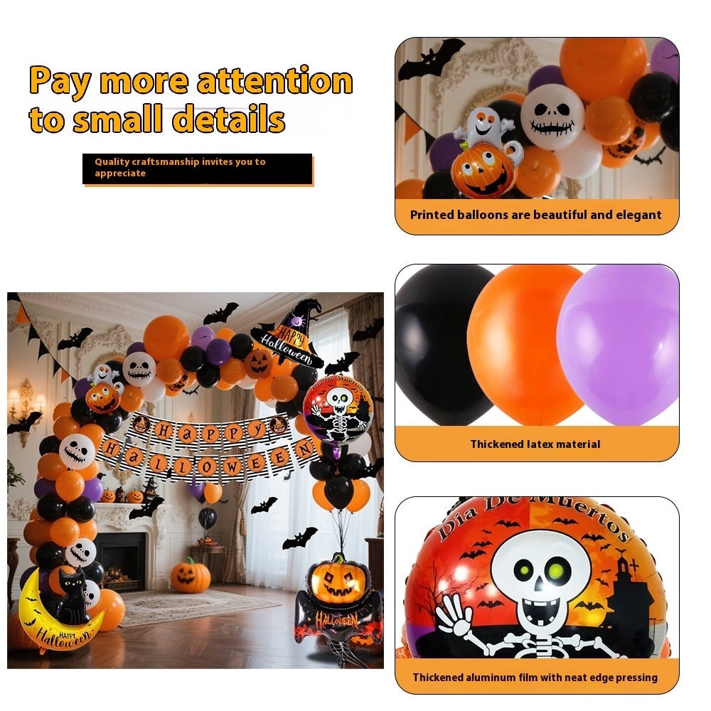 Halloween Balloon Arch Kit with Foil Banner and Adhesive Tape for Party Decor