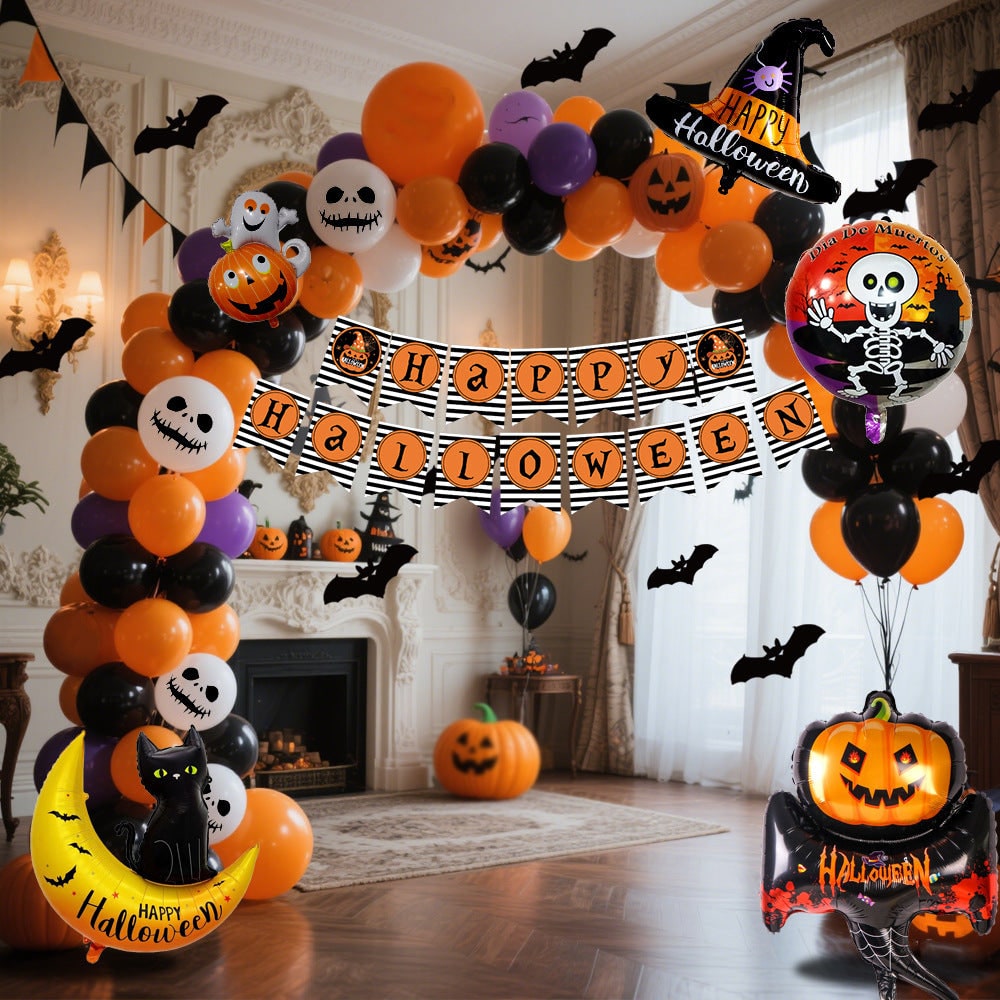 Halloween Balloon Arch Kit with Foil Banner and Adhesive Tape for Party Decor