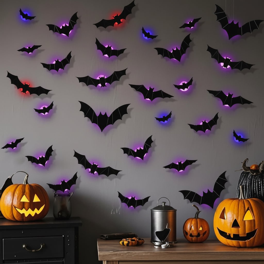LED Outdoor Wall Lights Glowing 3D Bat Decals for Halloween Peel and Stick Decoration