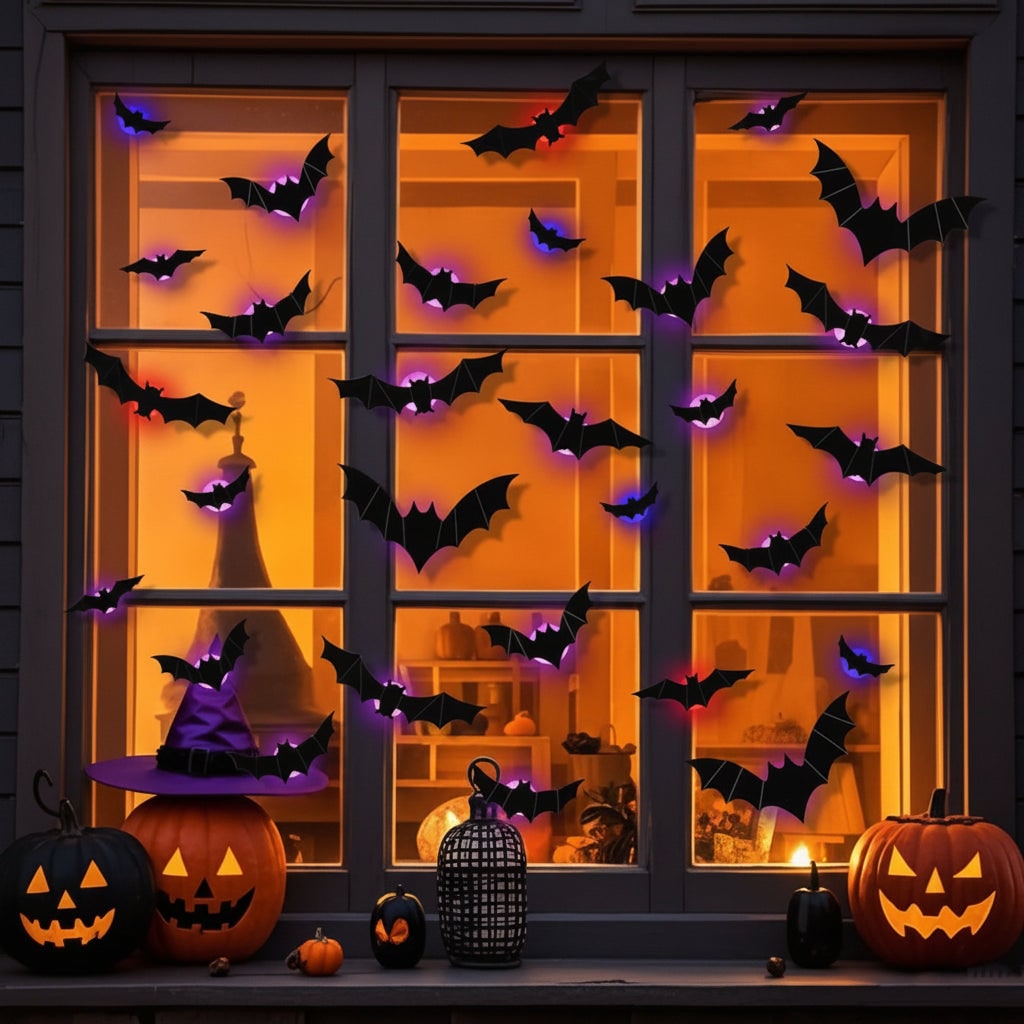LED Outdoor Wall Lights Glowing 3D Bat Decals for Halloween Peel and Stick Decoration