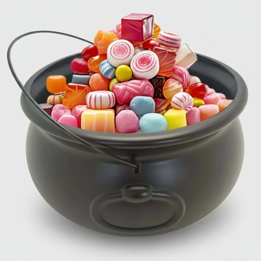 Halloween Treats Candy Bucket Cauldron with Witch Handle for Sweets and Party Display