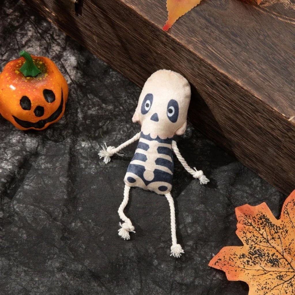 Cat Halloween Pumpkin Ghost and Skeleton Catnip Plush Toys for Interactive Biting Play