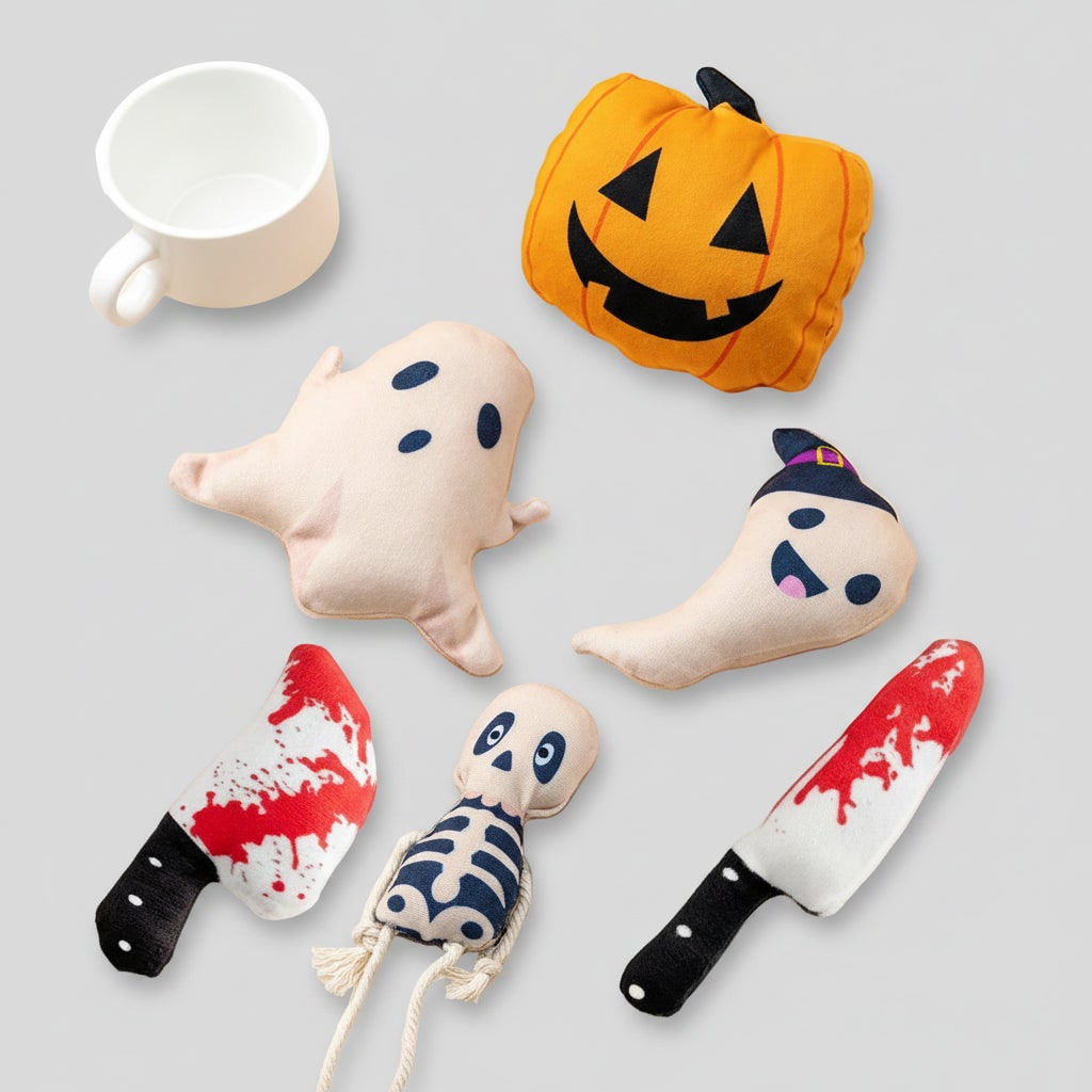 Halloween Cats Catnip Toys Interactive Plush Set in Six Spooky Shapes for Play