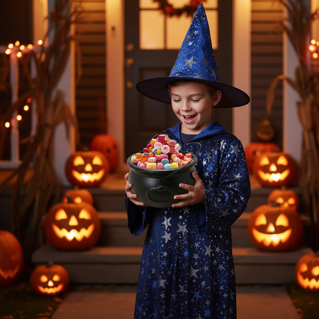 Halloween Party Decorations Cauldron with Wire Handle for Trick or Treat Sweets Display 32cm