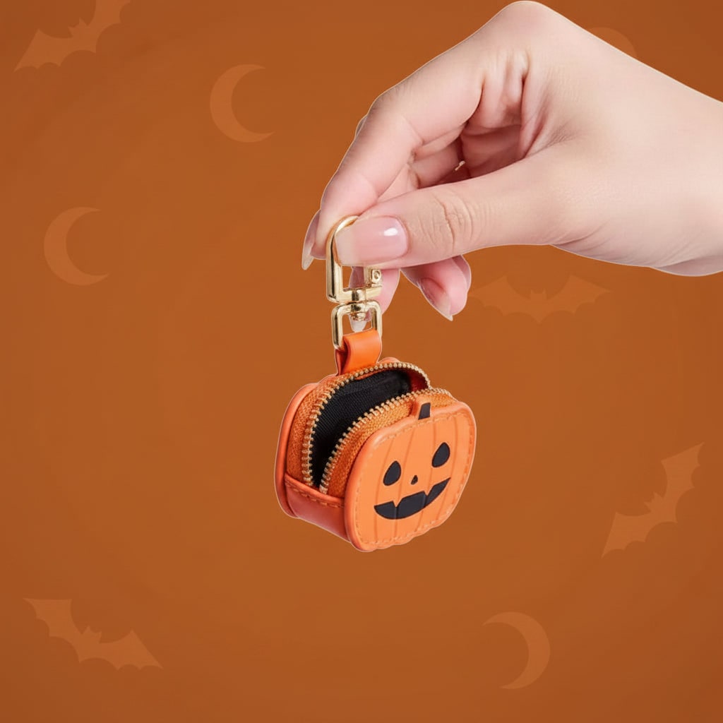 Halloween Accessories Coin Purse Keychain with Faux Leather Zip Fastening Pouch