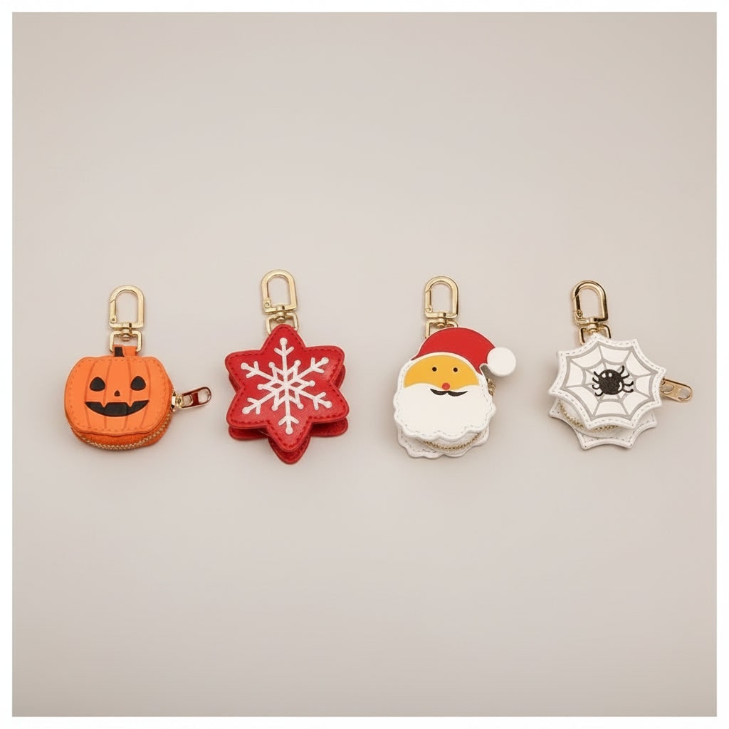 Halloween Accessories Coin Purse Keychain with Faux Leather Zip Fastening Pouch