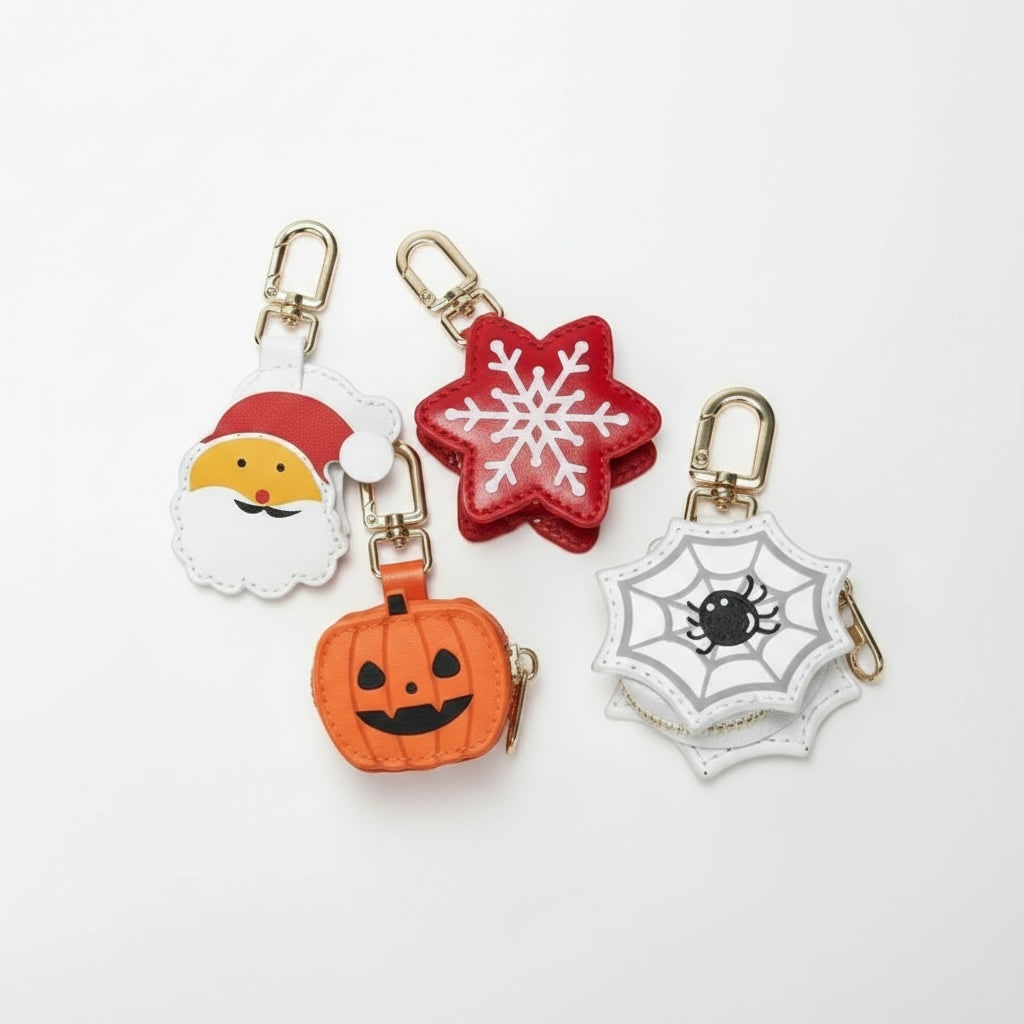 Halloween Accessories Coin Purse Keychain with Faux Leather Zip Fastening Pouch