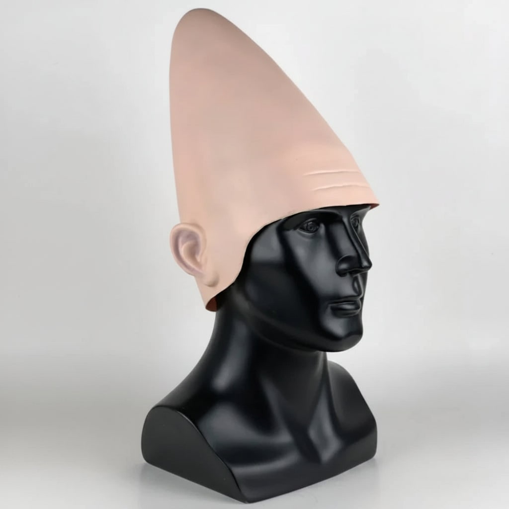 Conehead Latex Halloween Costume Mask with Moulded Ears and Forehead Wrinkles