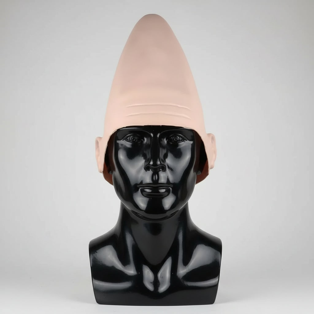 Conehead Latex Halloween Costume Mask with Moulded Ears and Forehead Wrinkles