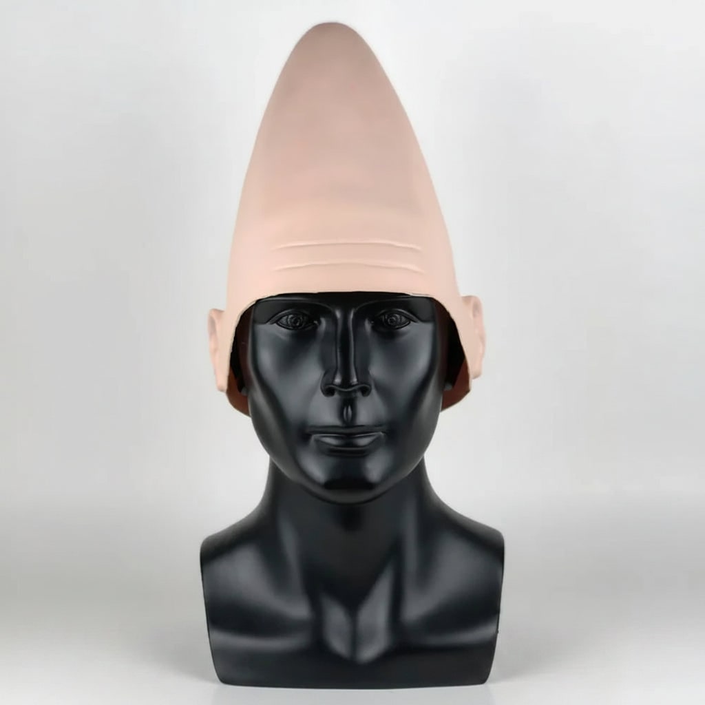 Conehead Latex Halloween Costume Mask with Moulded Ears and Forehead Wrinkles