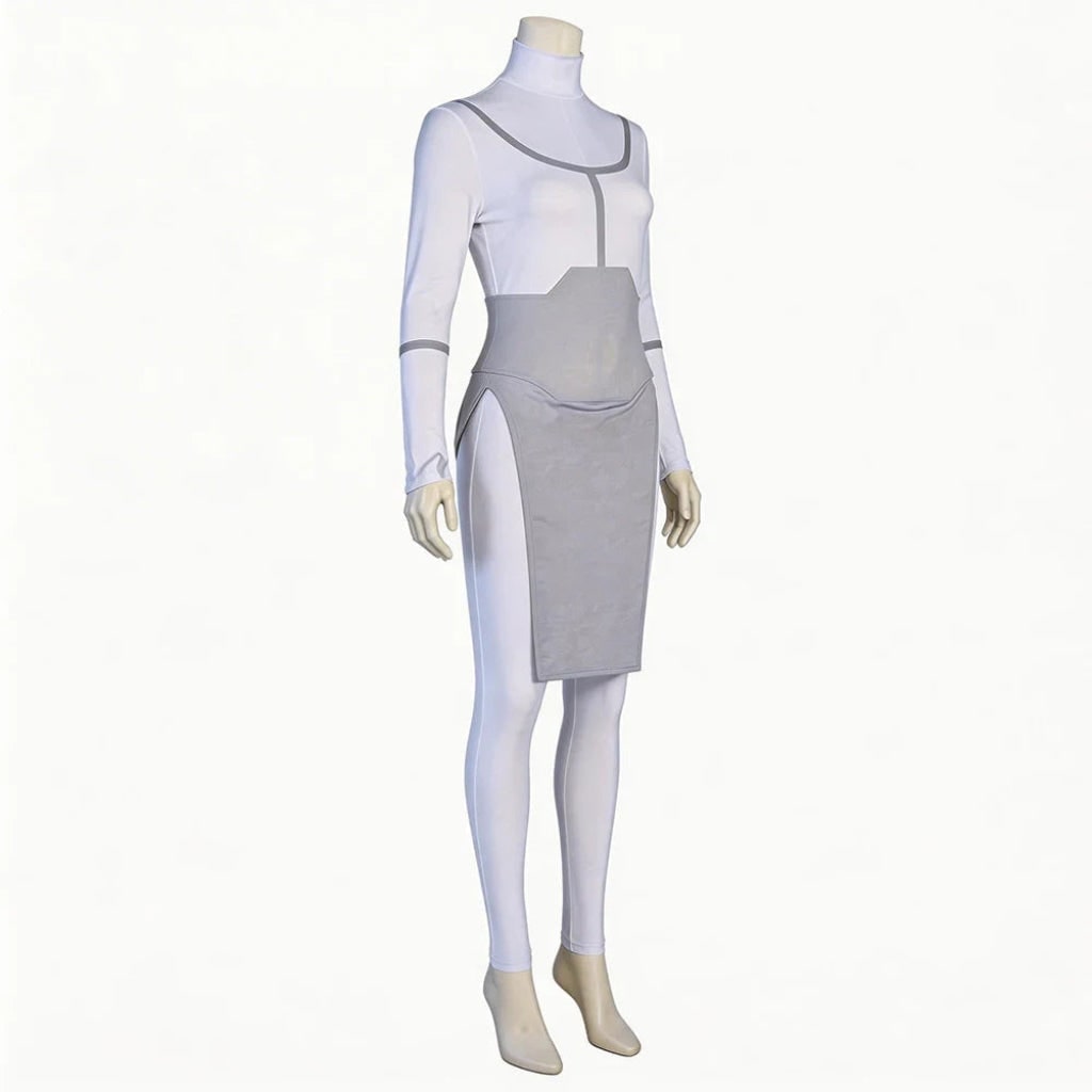 Anime Cosplay Bodysuit with Mock Turtleneck Tabard and Chest Emblem Detail