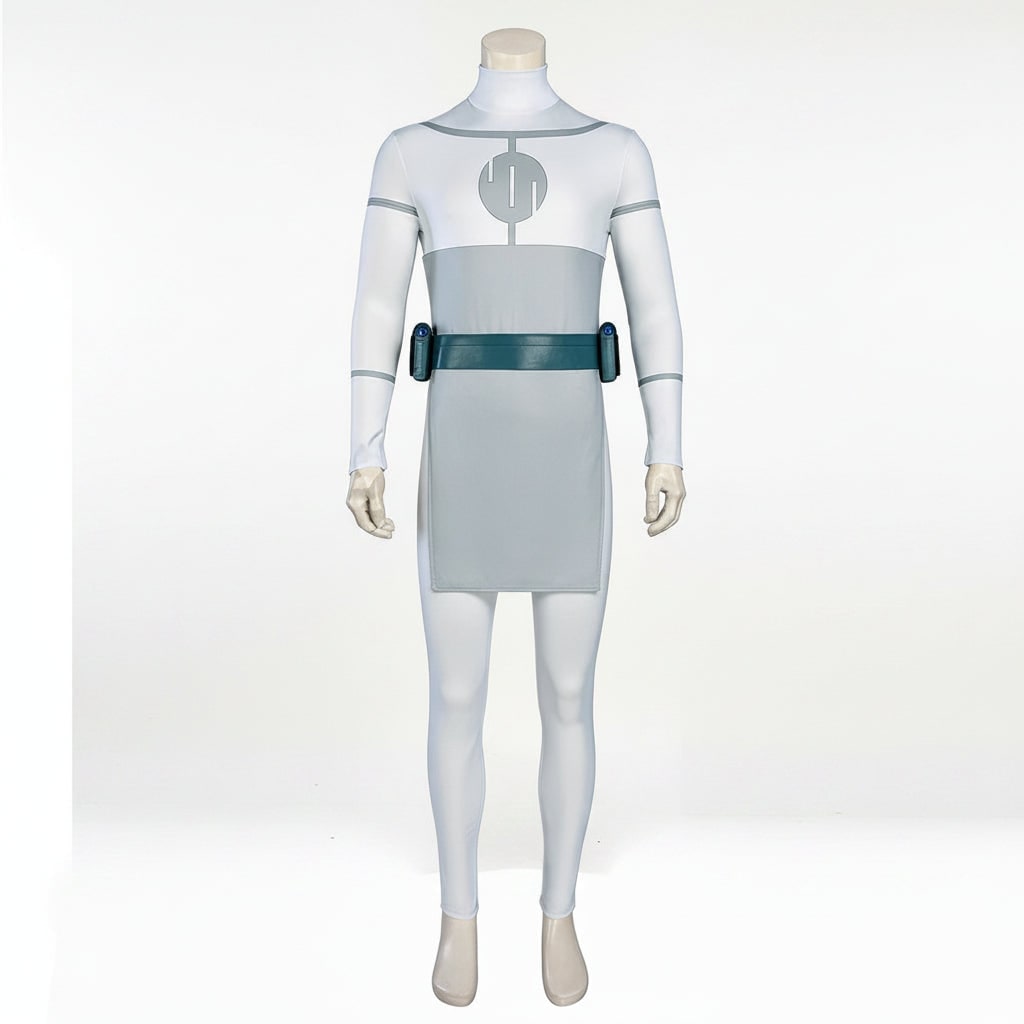 Anime Cosplay Bodysuit with Mock Turtleneck Tabard and Chest Emblem Detail