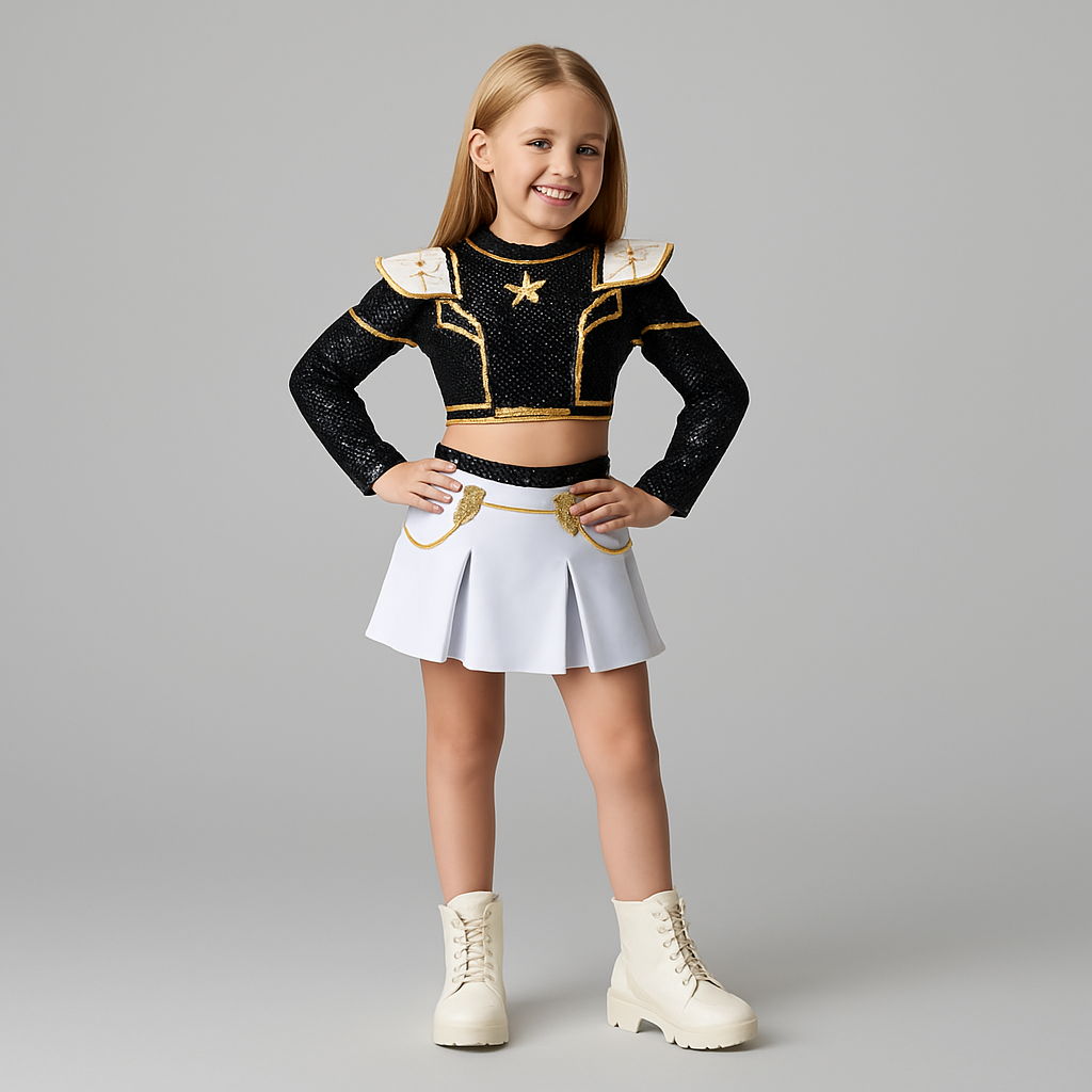 Cheerleader Halloween Costume for Kids with Cropped Top and Box Pleated Skirt Cosplay Outfit