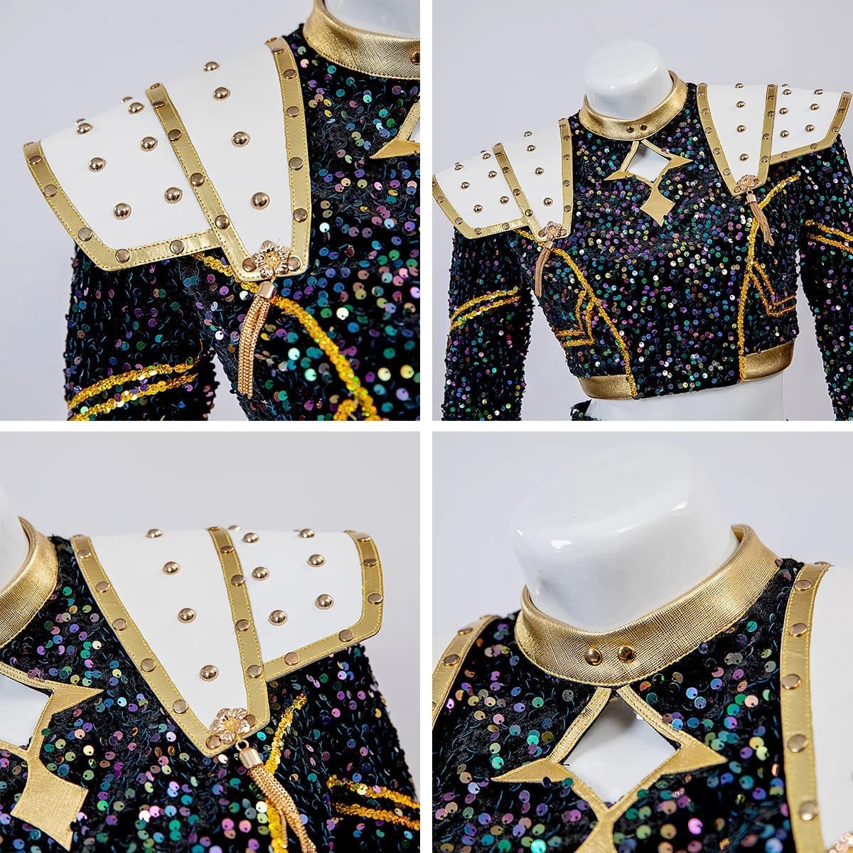Cheerleader Halloween Costume for Kids with Cropped Top and Box Pleated Skirt Cosplay Outfit
