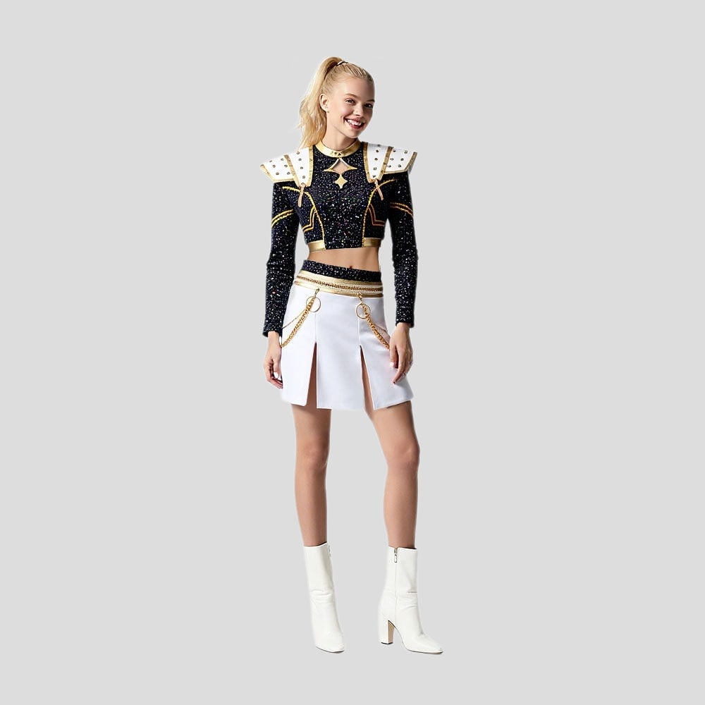 Cheerleader Halloween Costume for Kids with Cropped Top and Box Pleated Skirt Cosplay Outfit
