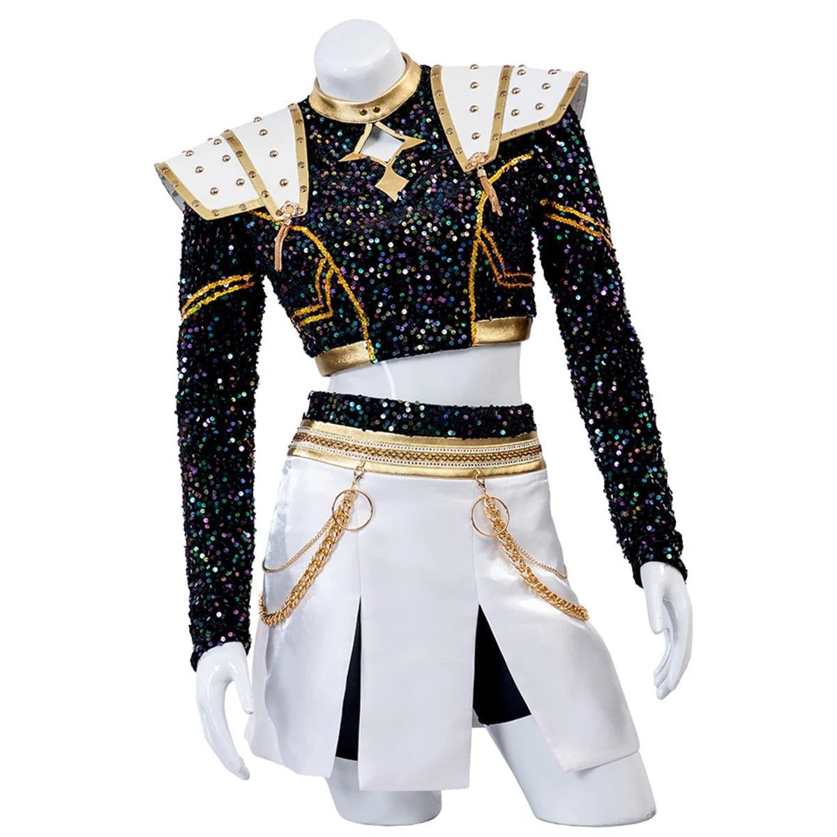 Cheerleader Halloween Costume for Kids with Cropped Top and Box Pleated Skirt Cosplay Outfit