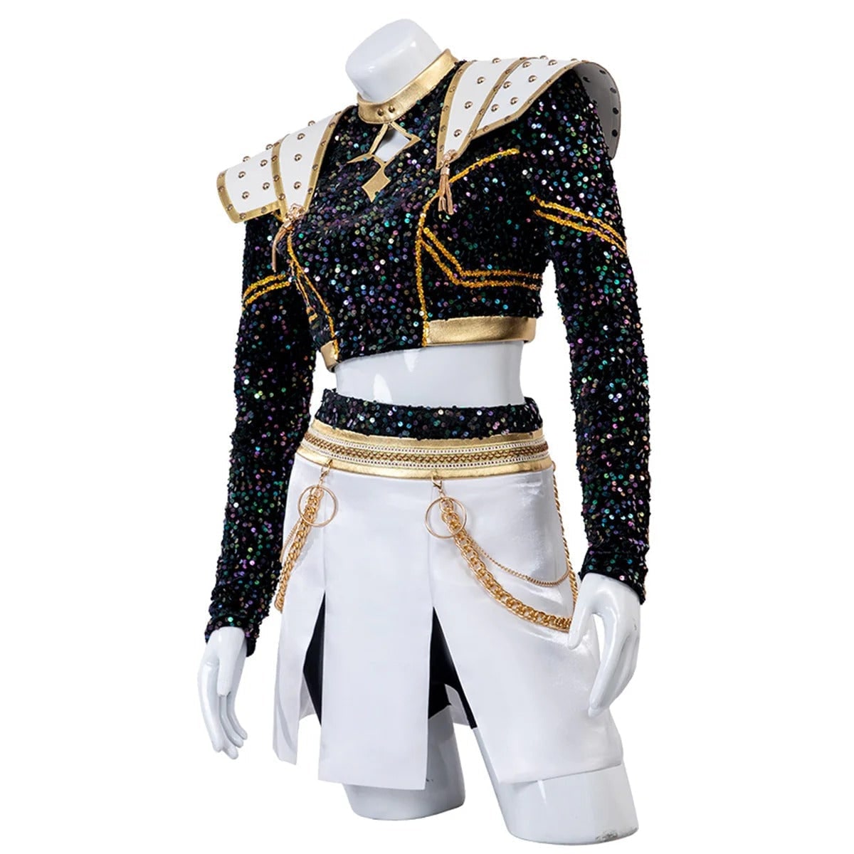 Cheerleader Halloween Costume for Kids with Cropped Top and Box Pleated Skirt Cosplay Outfit
