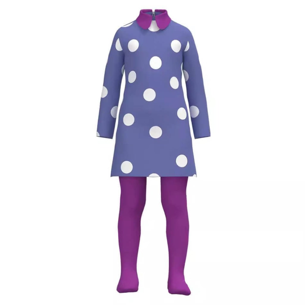 Boys Halloween Costumes Polka Dot Character Dress with Wavy Wig and Tights for Cosplay