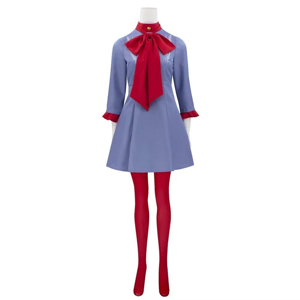 Anime Costumes for Halloween Party with Embroidered A-Line Mini Dress Bow and Red Tights