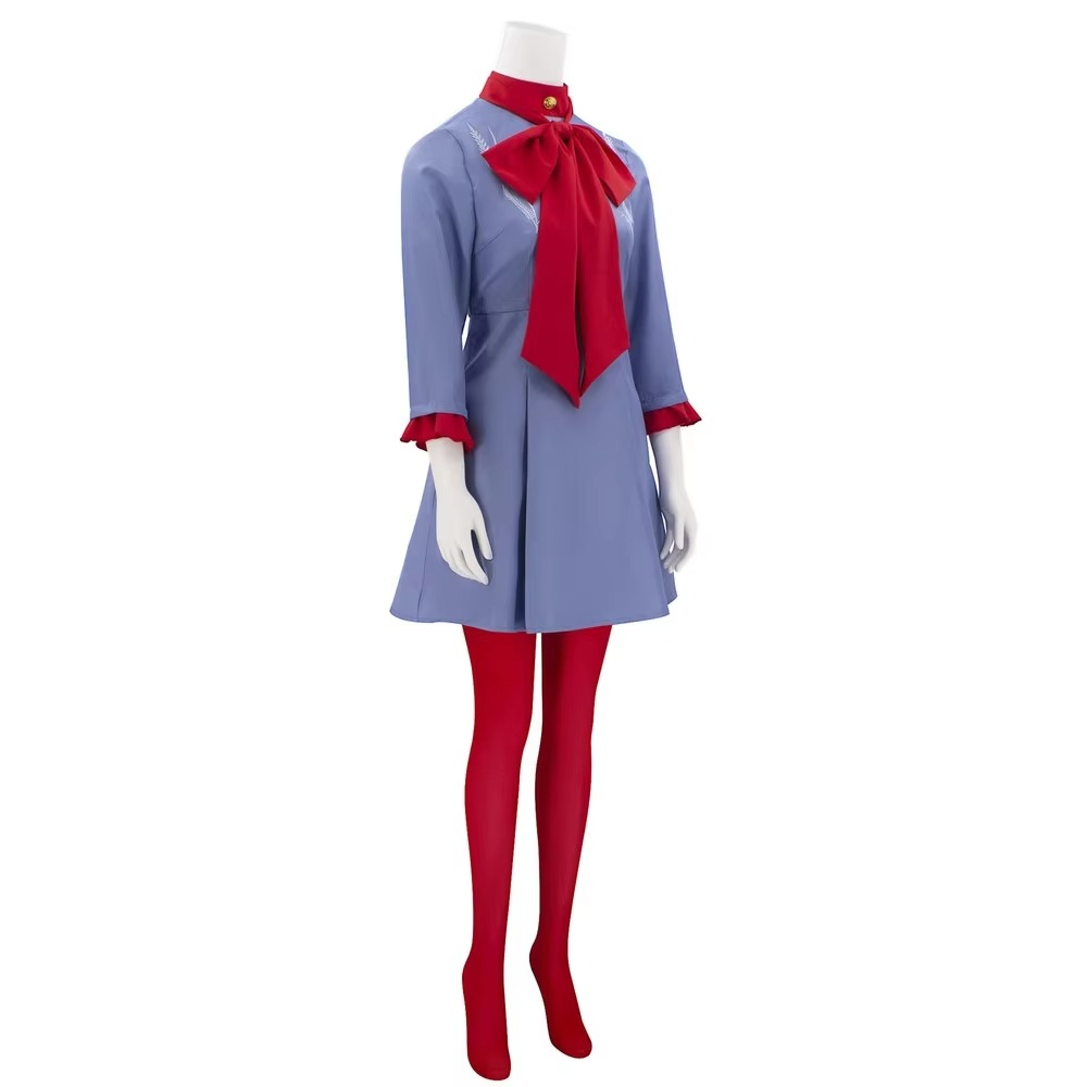 Anime Costumes for Halloween Party with Embroidered A-Line Mini Dress Bow and Red Tights