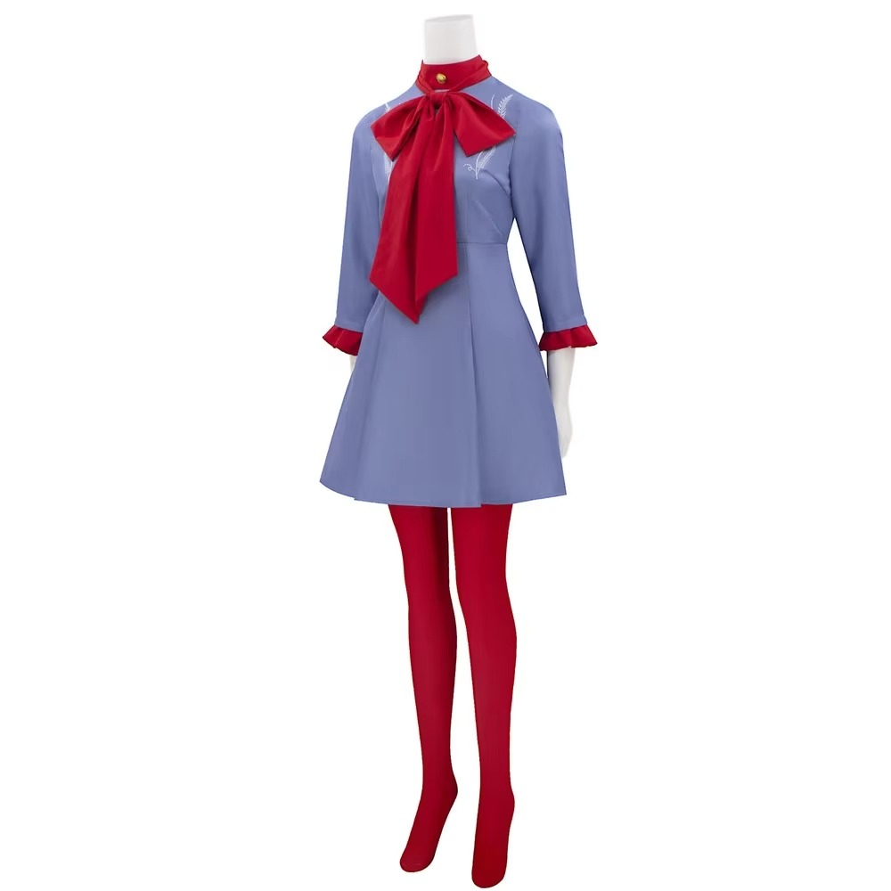 Anime Costumes for Halloween Party with Embroidered A-Line Mini Dress Bow and Red Tights