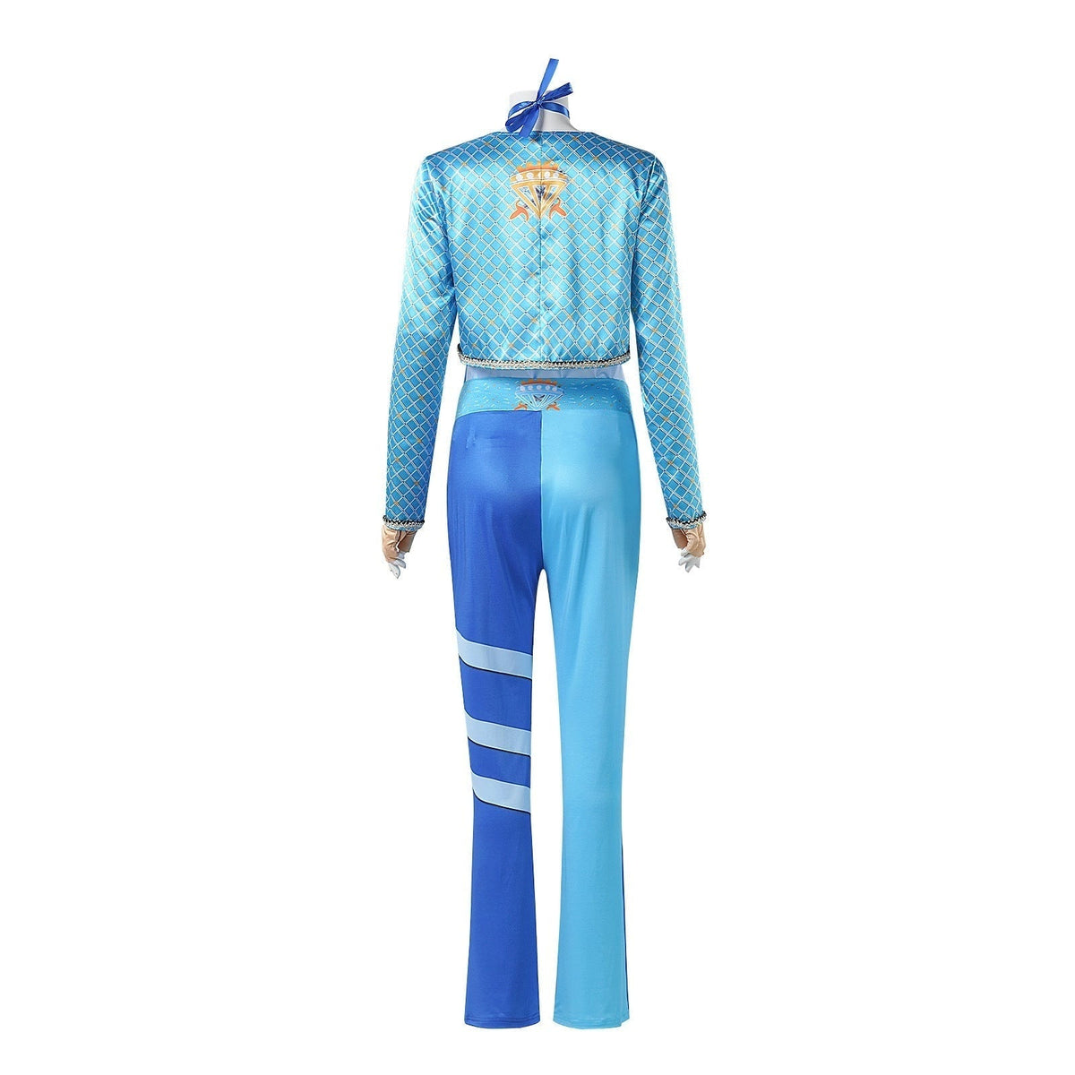 Sailor Cosplay Costume with Cropped Jacket Two-Tone Trousers and Fingerless Gloves