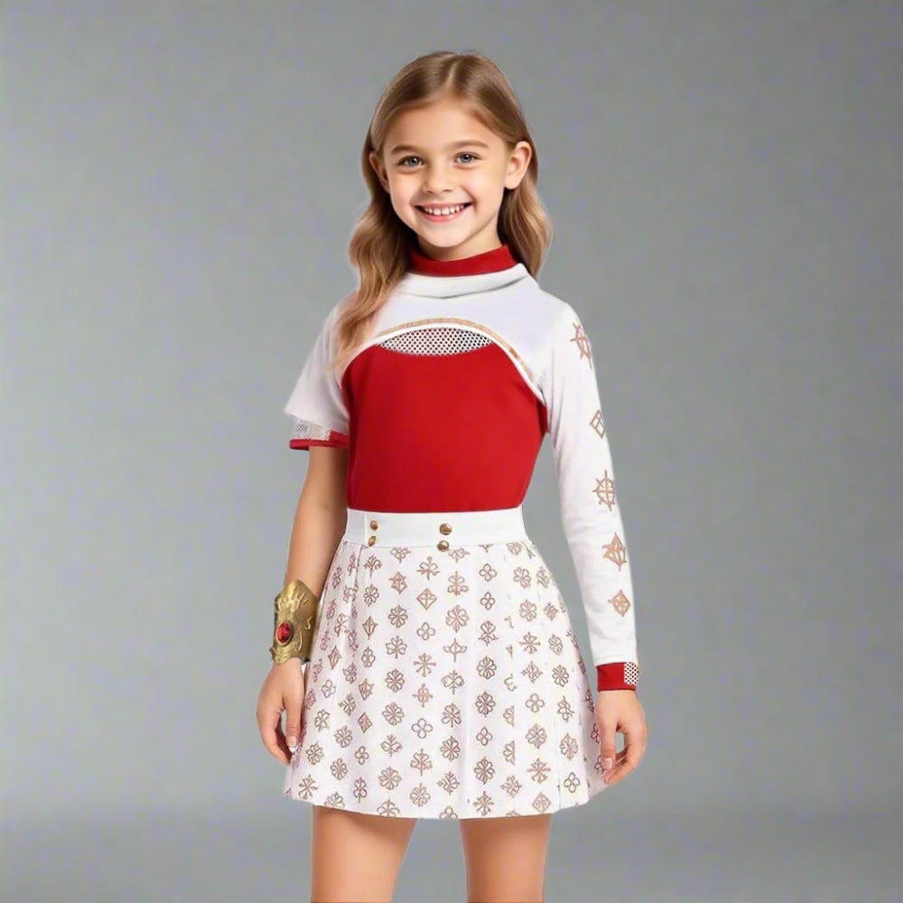 Cosplay Costume Multi Piece Set with Hooded Shrug and Pleated Skirt for Kids and Adults