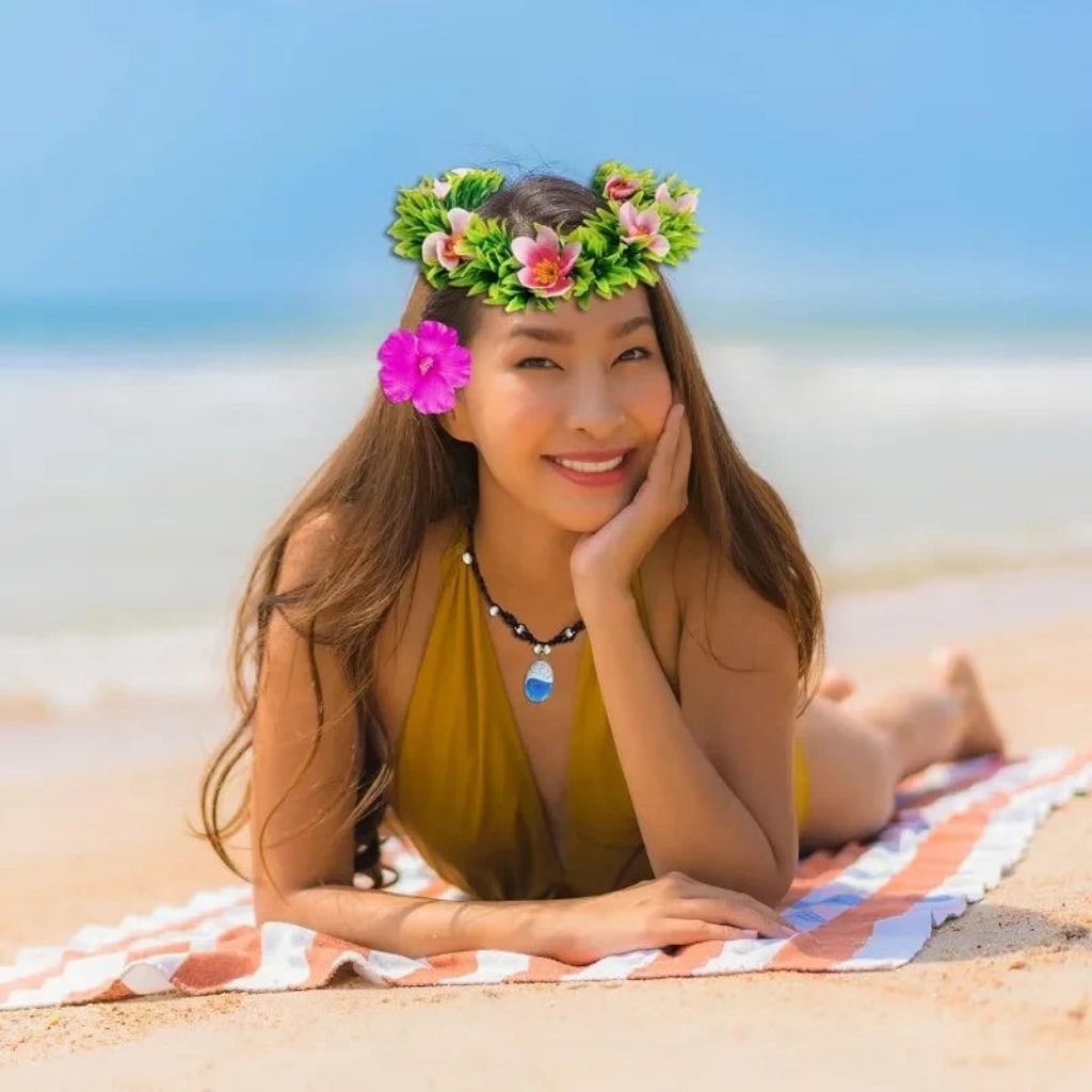 Tropical Flower Crown and Beaded Necklace Halloween Costume Accessories Set