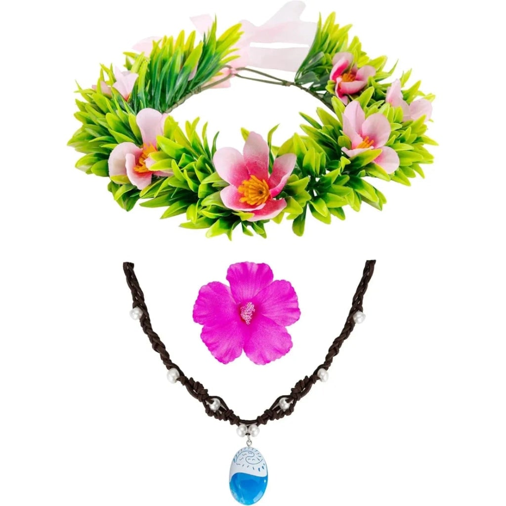 Tropical Flower Crown and Beaded Necklace Halloween Costume Accessories Set