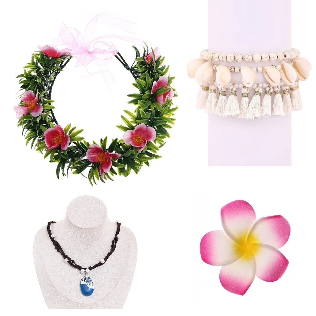 Tropical Flower Crown and Beaded Necklace Halloween Costume Accessories Set