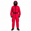 Halloween Dress Up Costume Hooded Jumpsuit with Belt and Geometric Mask for Kids Cosplay