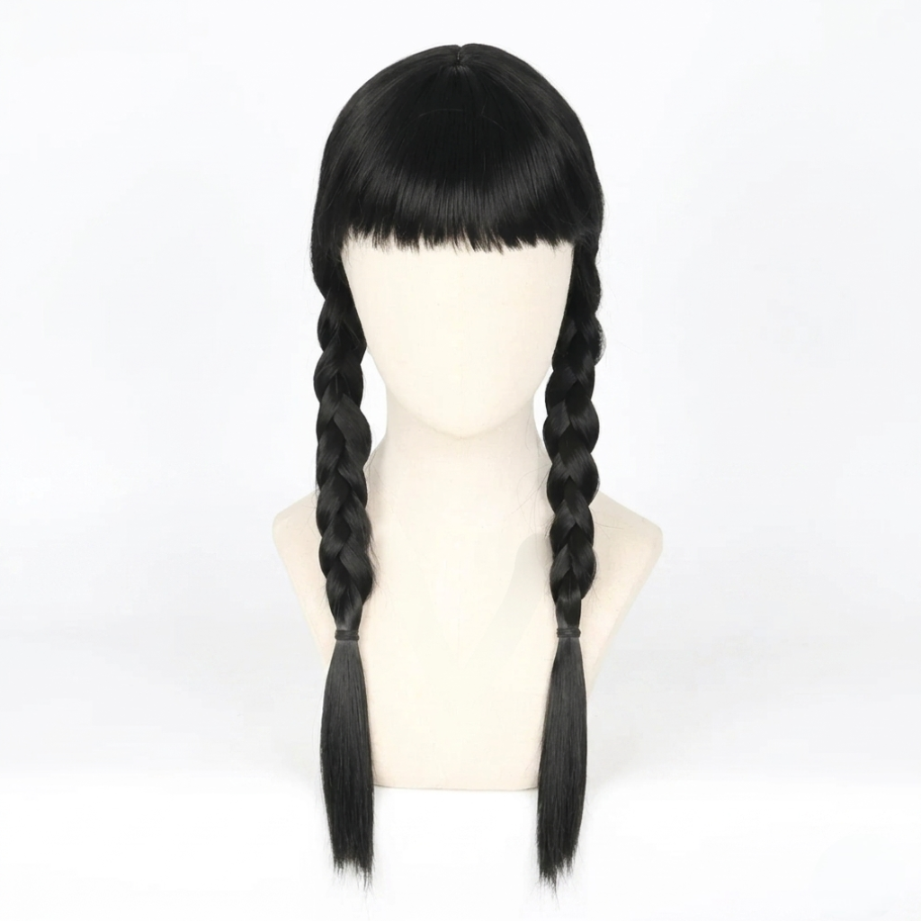 Halloween Hair Braided Costume Wig with Straight Fringe for Cosplay and Dress Up