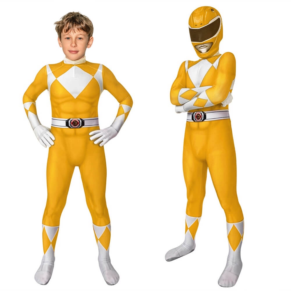 Halloween Dress Up Costume Kids Ranger Muscle Jumpsuit with Mask and Back Zipper for Parties