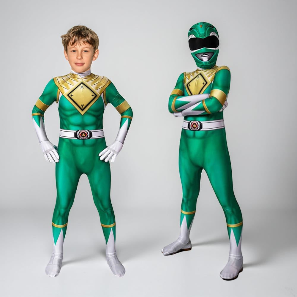 Halloween Dress Up Costume Kids Ranger Muscle Jumpsuit with Mask and Back Zipper for Parties