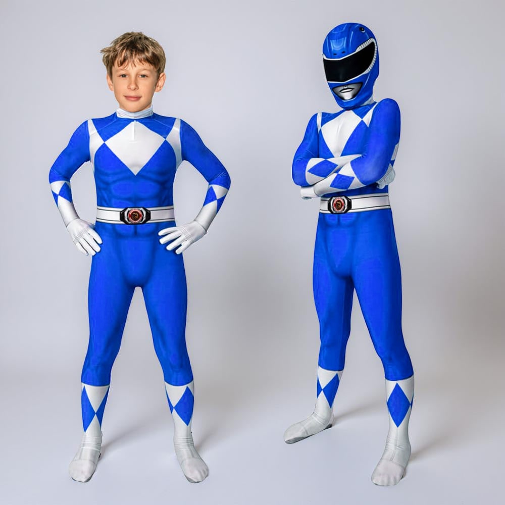 Halloween Dress Up Costume Kids Ranger Muscle Jumpsuit with Mask and Back Zipper for Parties