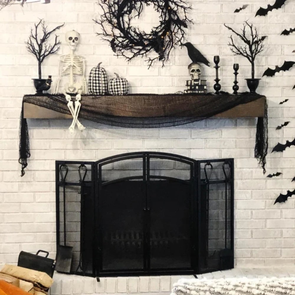 Halloween House Decorations Creepy Black Gauze Cloth Drape for Haunted Party Prop 76 x 183cm