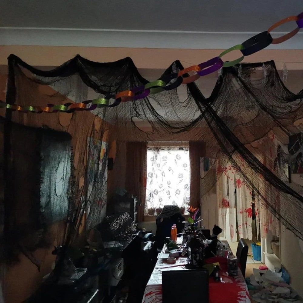 Halloween House Decorations Creepy Black Gauze Cloth Drape for Haunted Party Prop 76 x 183cm