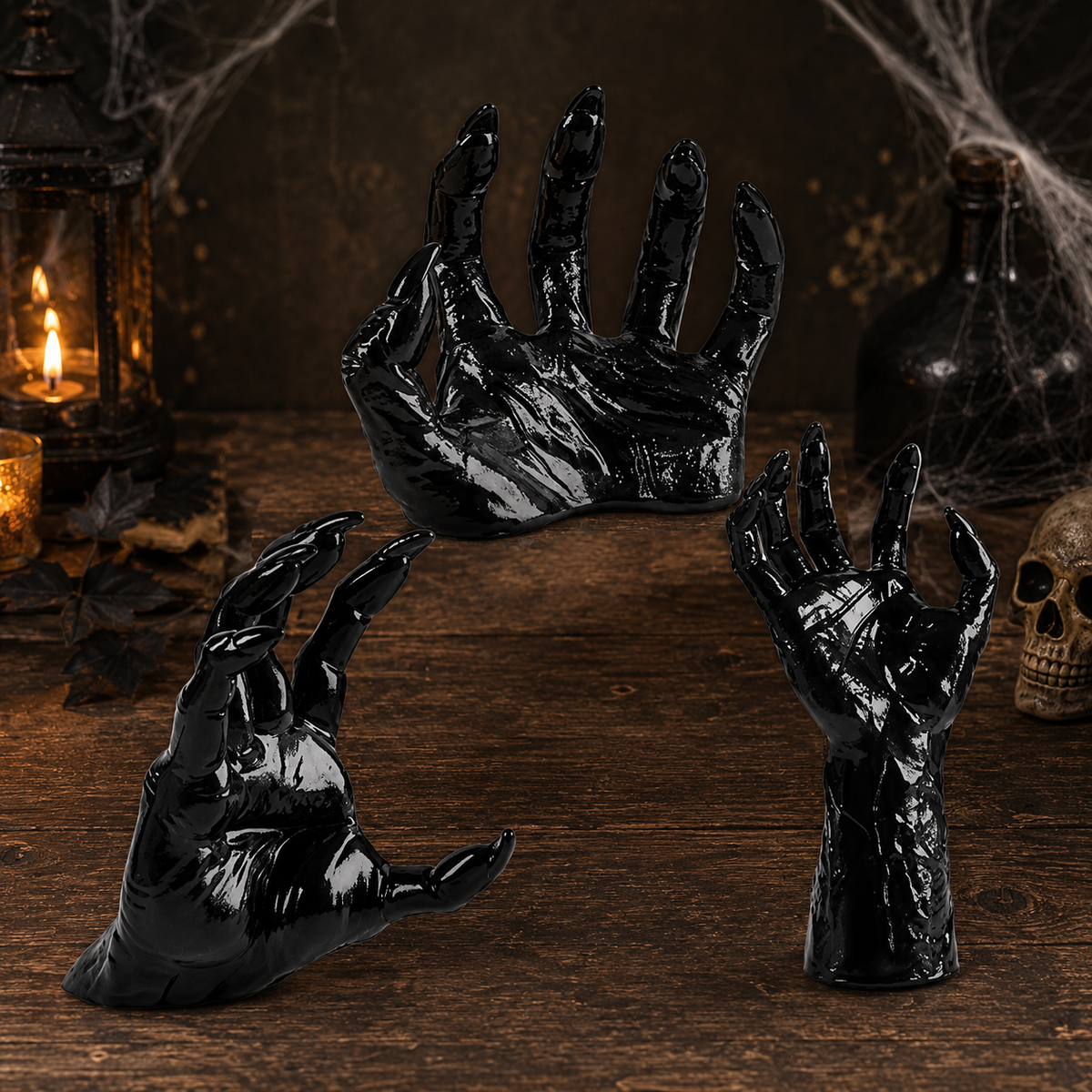 Wall Candle Holders for Halloween Gothic Decorations Glossy Resin Creepy Hand Tea Light Set