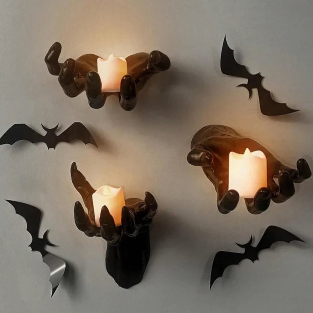 Wall Candle Holders for Halloween Gothic Decorations Glossy Resin Creepy Hand Tea Light Set