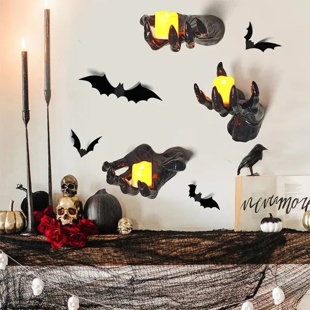 Wall Candle Holders for Halloween Gothic Decorations Glossy Resin Creepy Hand Tea Light Set