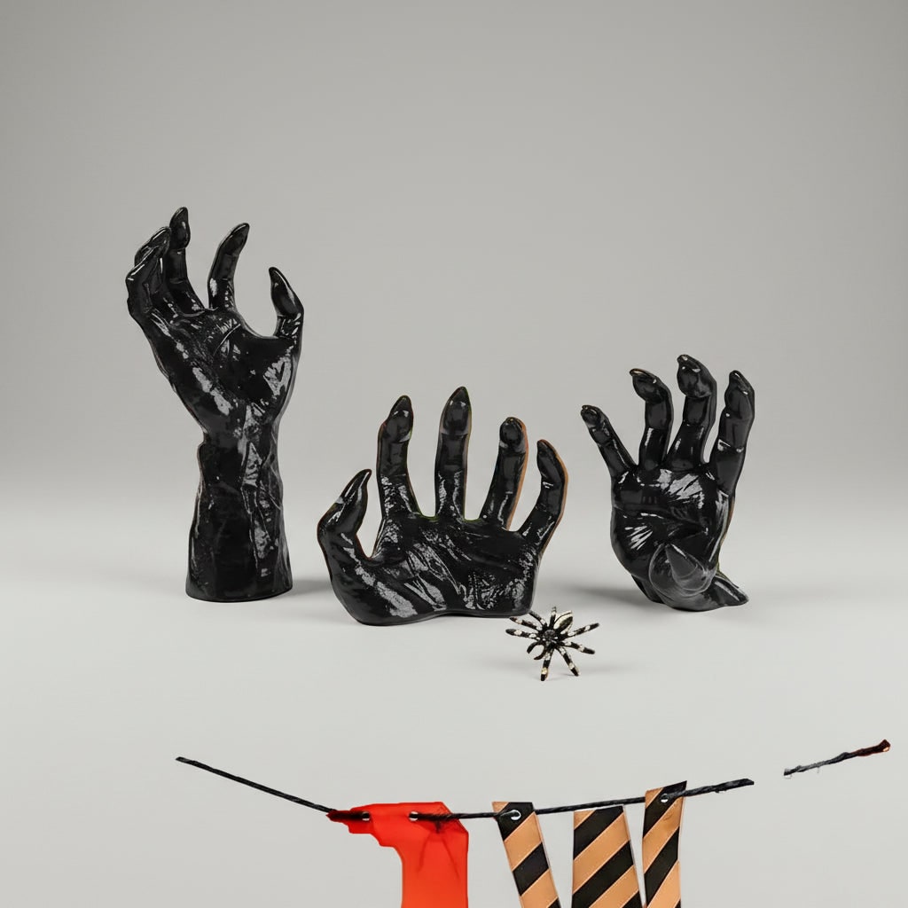 Wall Candle Holders Gothic Creepy Hand Design Textured Resin Set for Halloween Decor