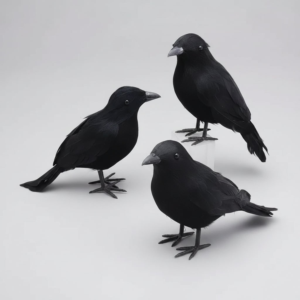 Halloween House Decorations Artificial Black Crows with Faux Feathers for Yard Display