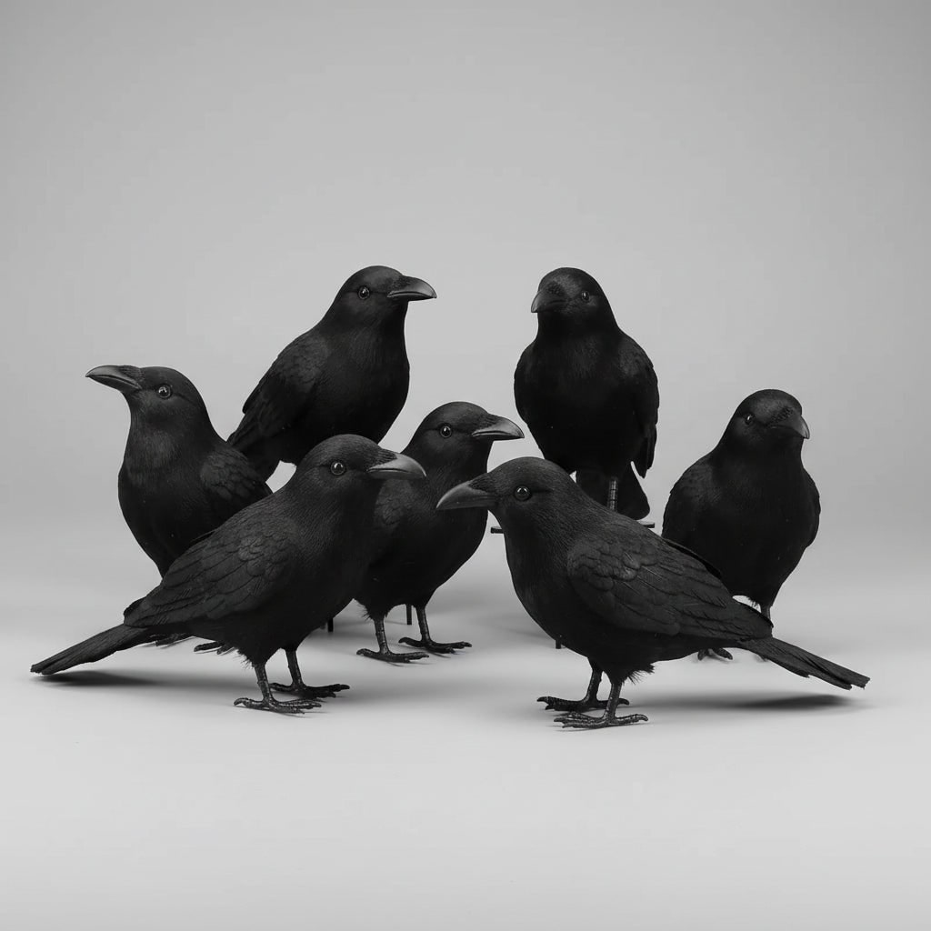 Halloween House Decorations Artificial Black Crows with Faux Feathers for Yard Display