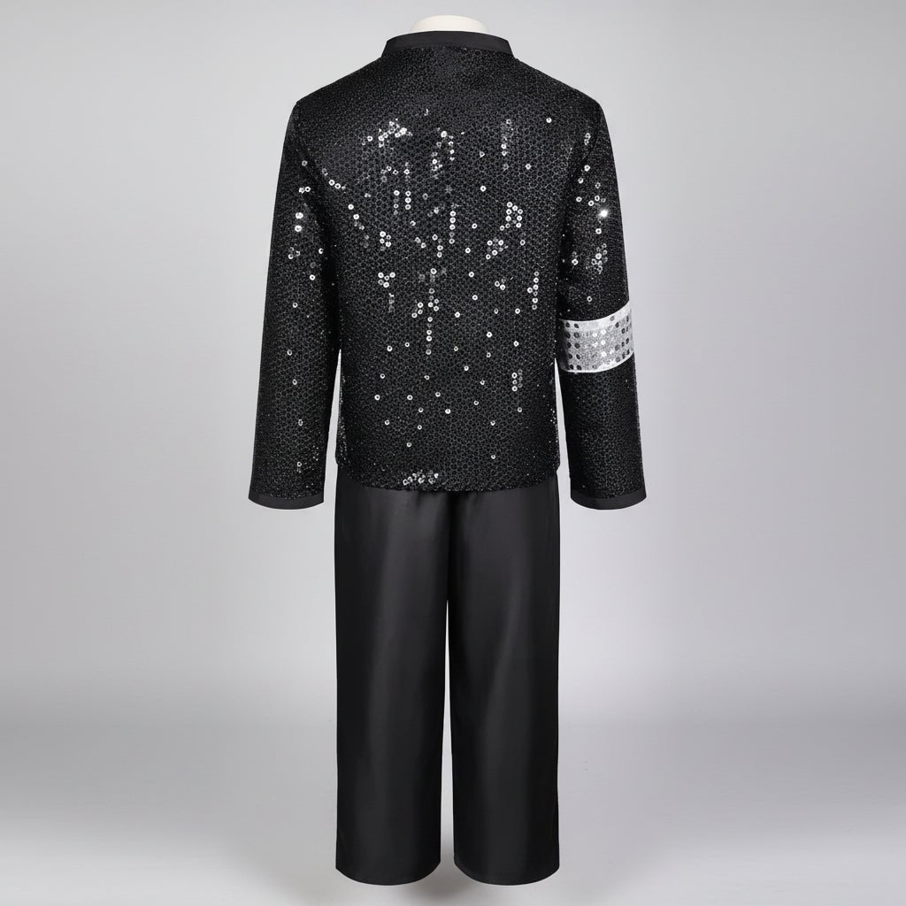 Halloween Dance Costume MJ King of Pop Outfit with Sequin Jacket Fedora Hat and Gloves for Party