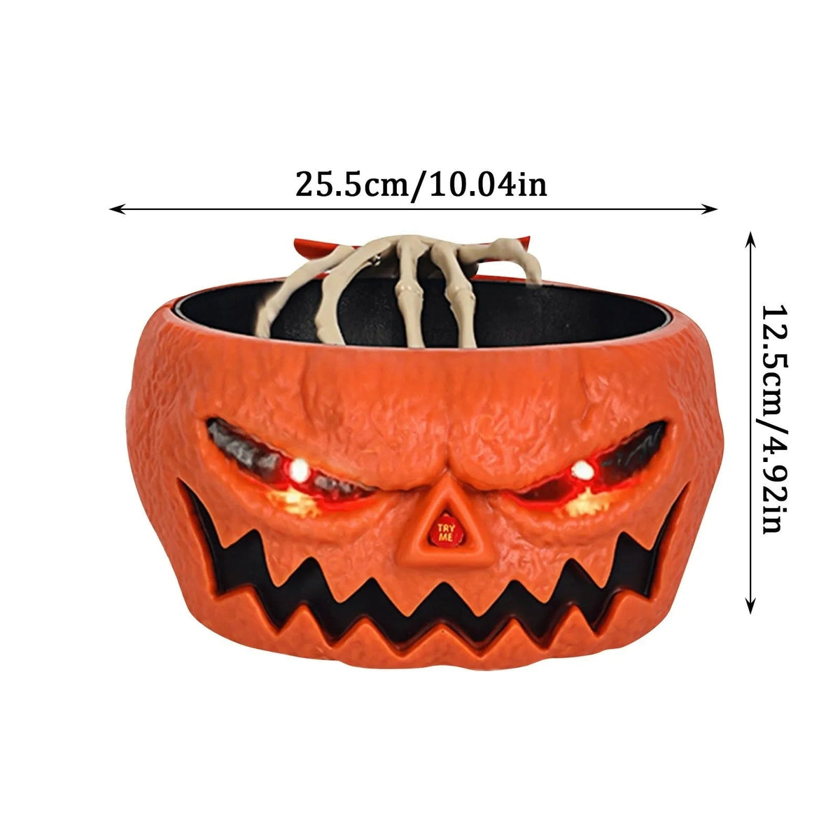 Animated Halloween Candy Bowl with Motion Sensor LED Eyes and Skeleton Hand