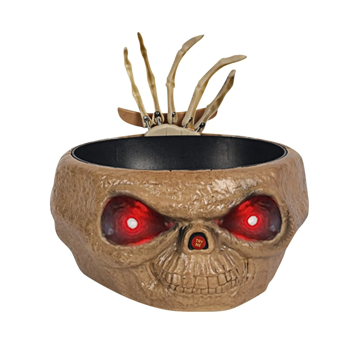 Animated Halloween Candy Bowl with Motion Sensor LED Eyes and Skeleton Hand