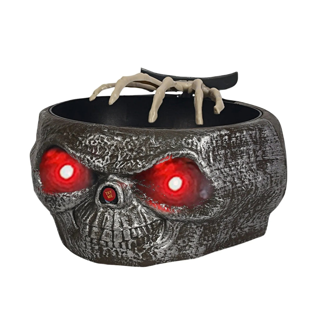 Animated Halloween Candy Bowl with Motion Sensor LED Eyes and Skeleton Hand