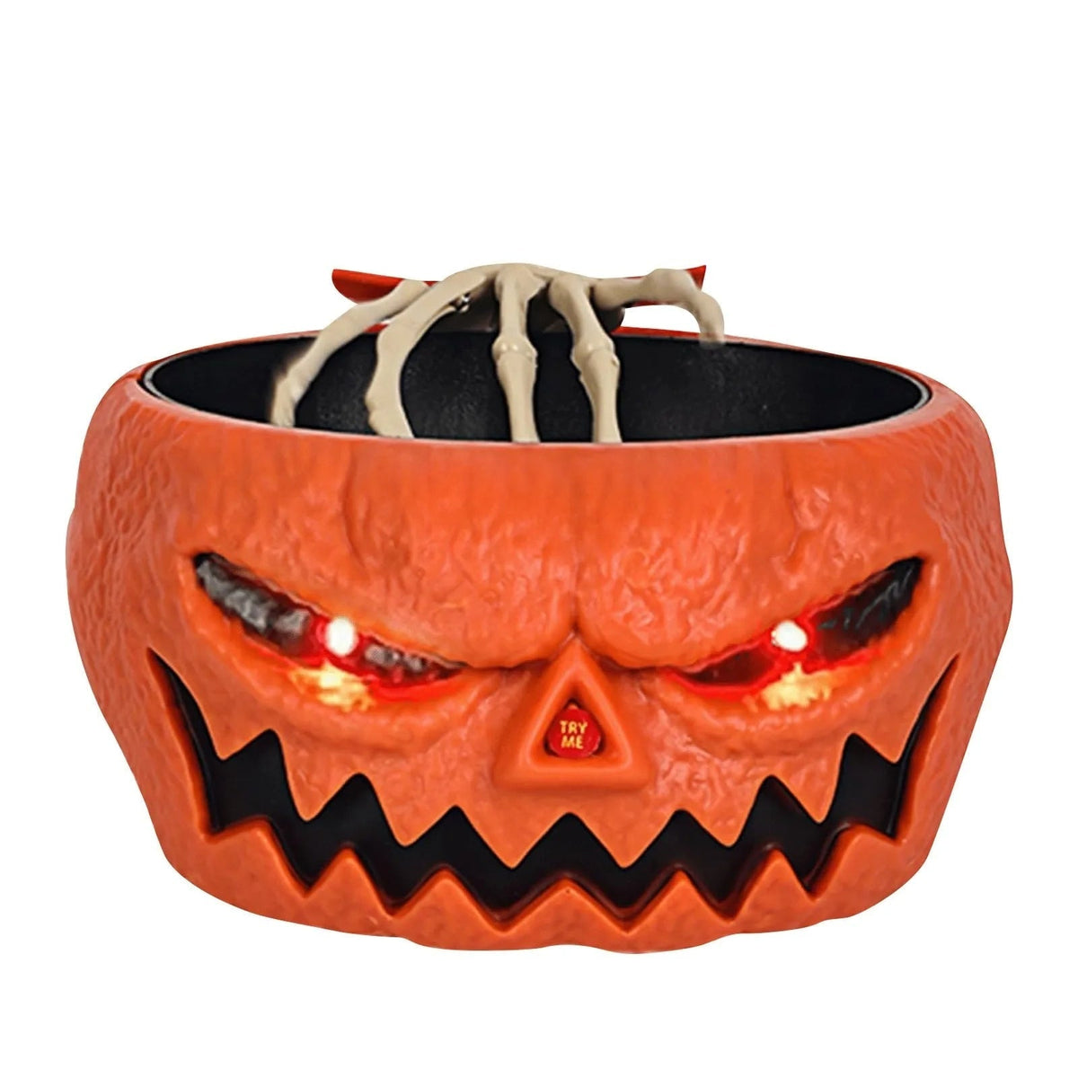 Animated Halloween Candy Bowl with Motion Sensor LED Eyes and Skeleton Hand