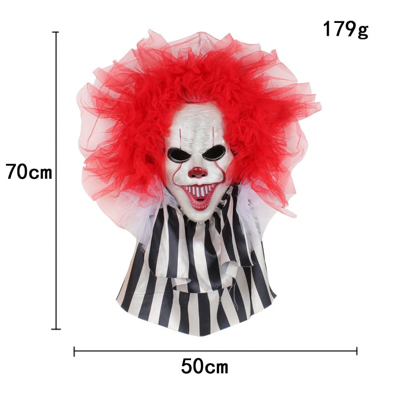 Halloween Front Door Decor Scary Clown Hanger with Red Tulle Hair Outdoor Wreath 70cm